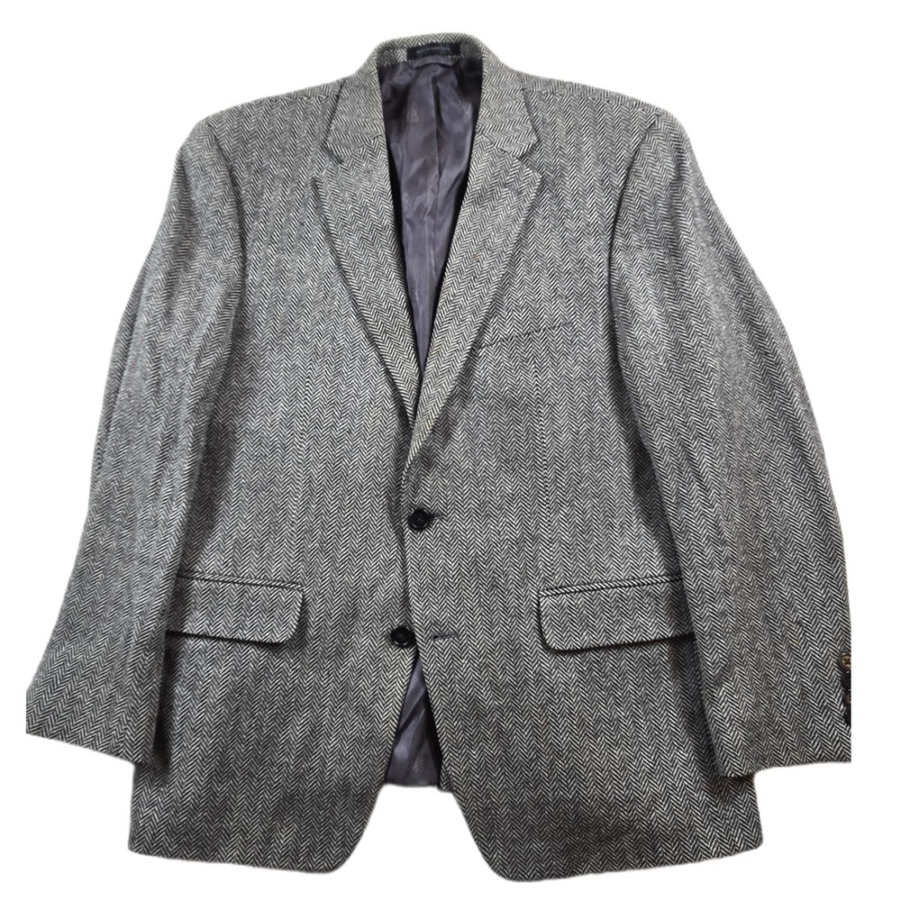 VTG LRL Ralph Lauren Blazer Mens 42R Grey Wool Herringbone Sport Coat Well Worn